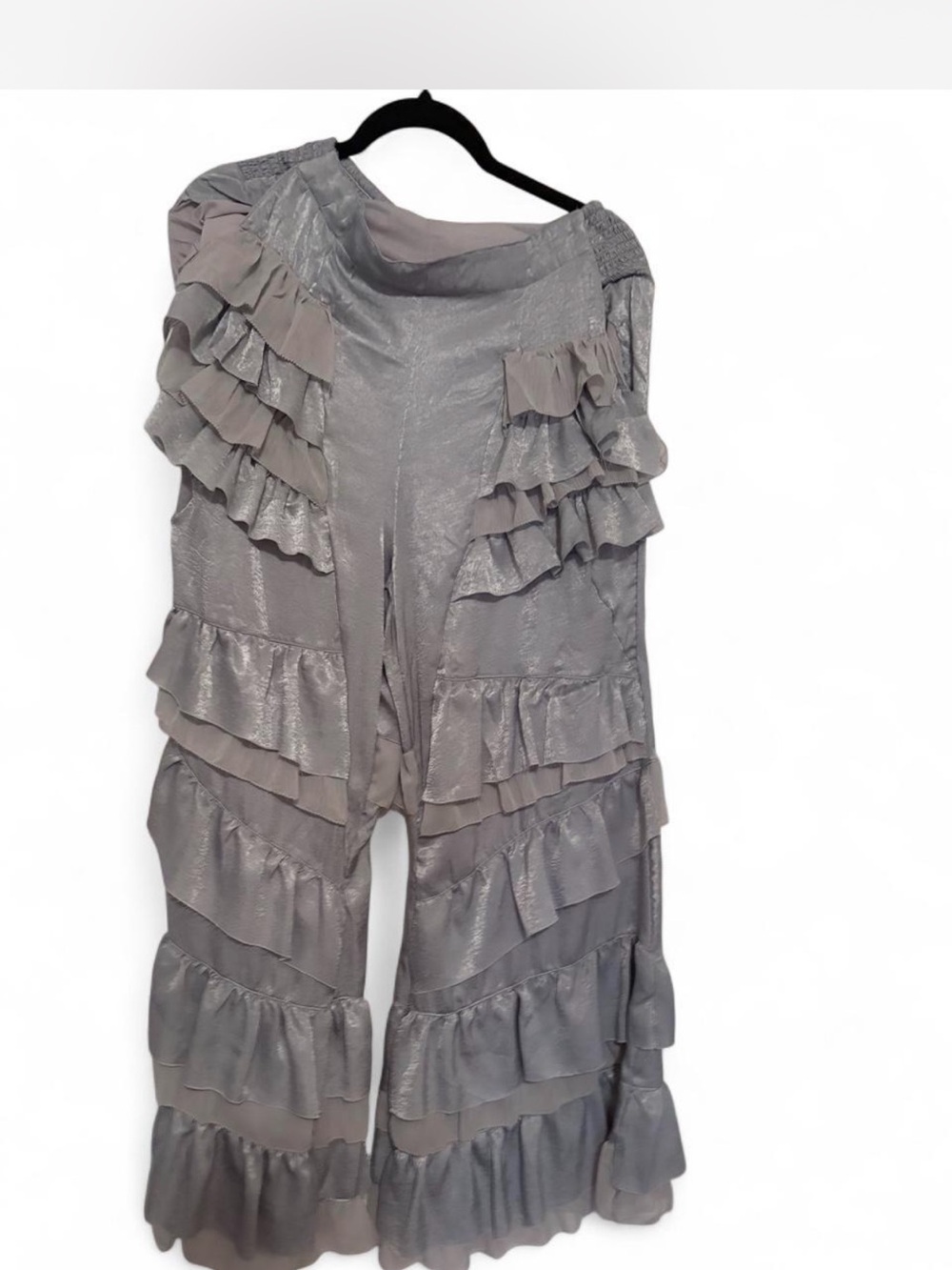 Women’s Ruffle Wide-Leg Pants in Light Gray & Blue